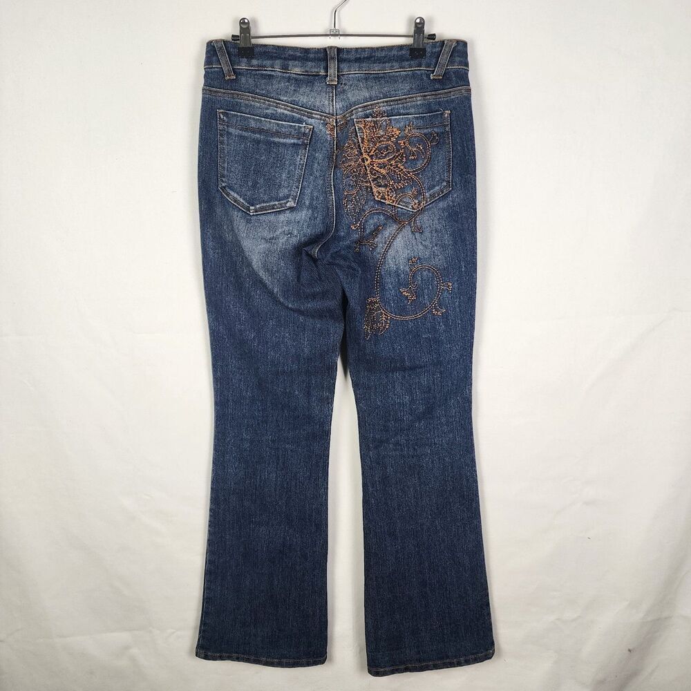 Vintage Y2K Cache Women’s Embroidered Bootcut Denim Mid Rise Jeans‎ Size 8